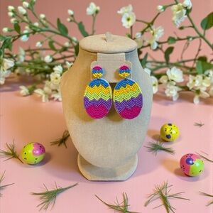 Beaded Easter Egg Earrings • Colorful Spring Statement Earrings